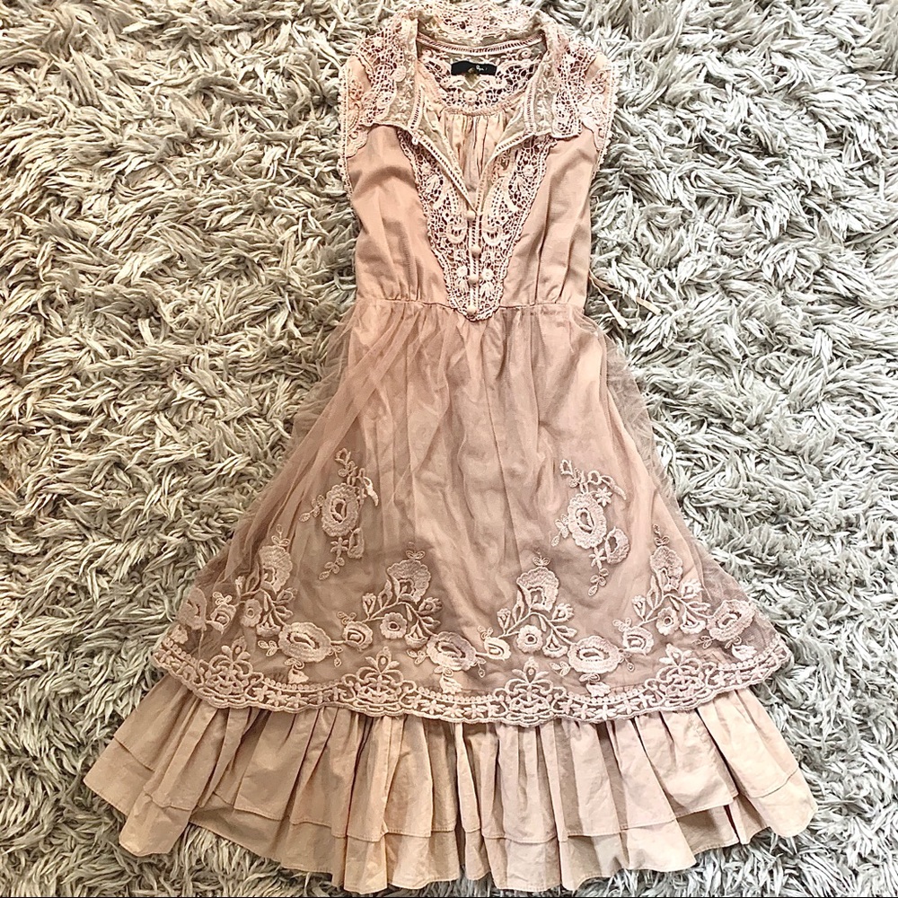 SOLD Light Mauve Prairie Dress with Lace Overlay
